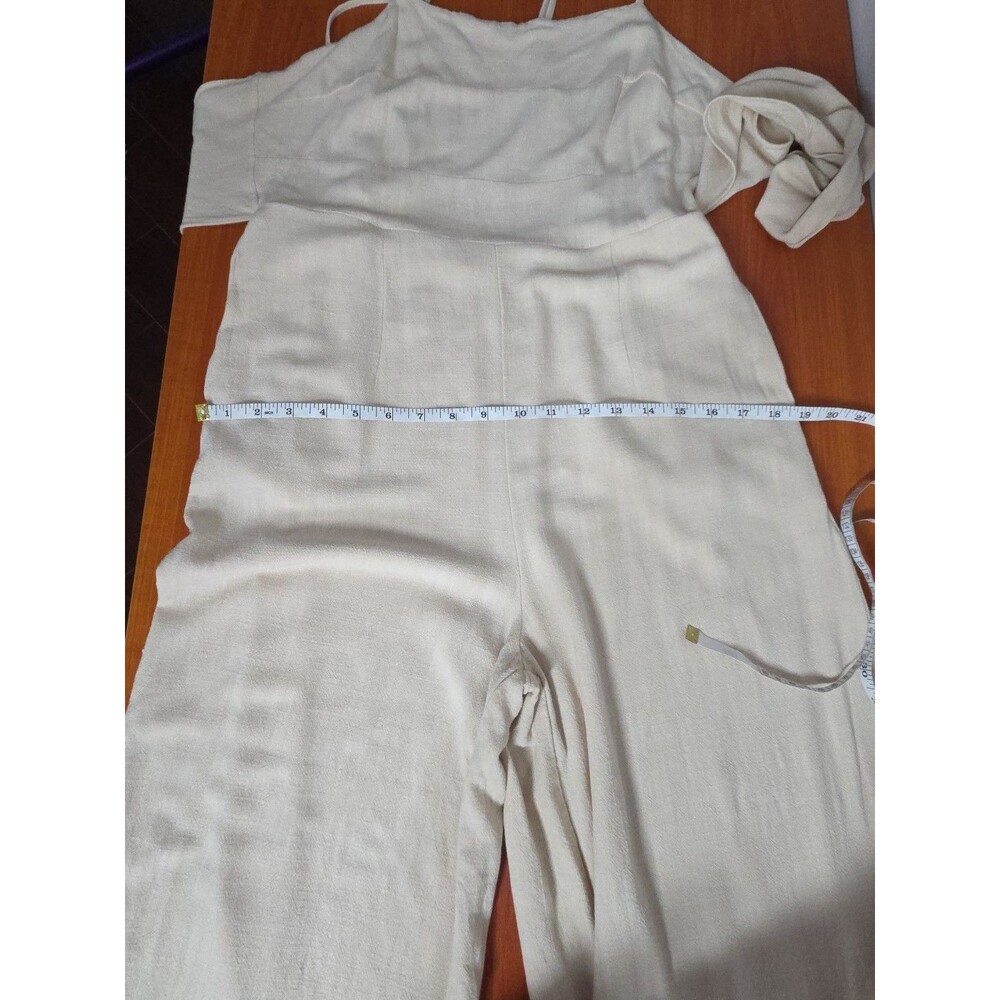 Anrabess Linen Blend Tie Back Jumpsuit Romper Wide leg Cream sz LARGE EUC - Picture 11 of 12